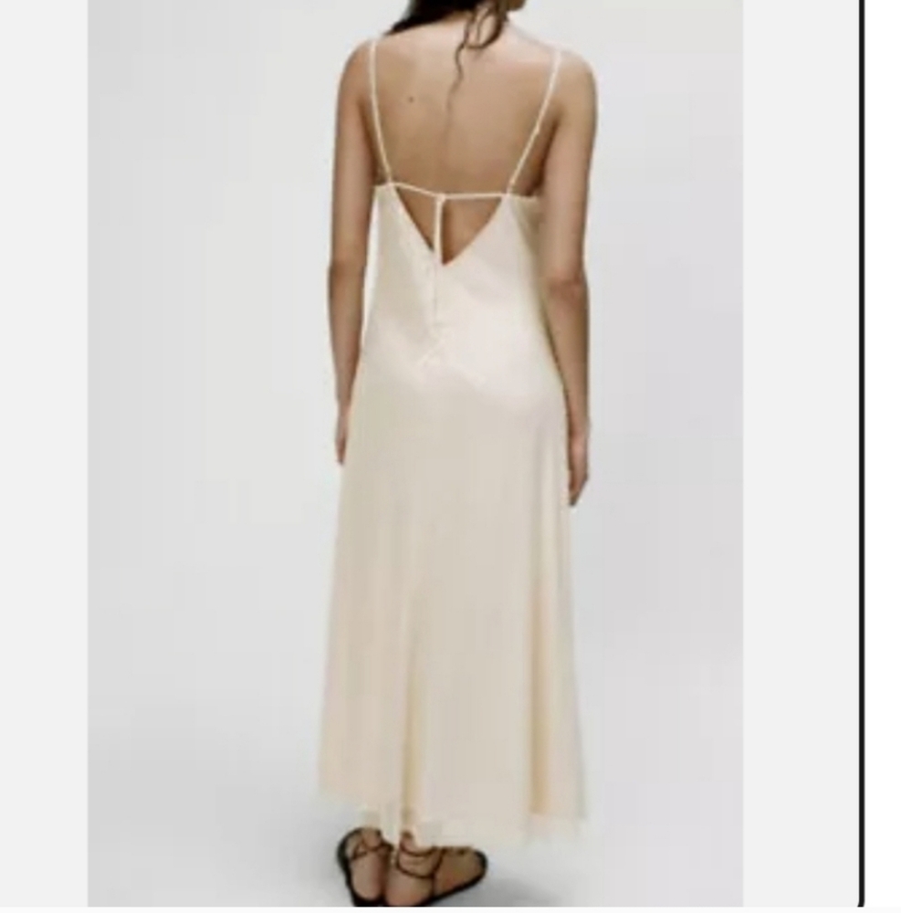 Zara Women's Beaded Sheer Sequins Maxi Dress Beige Size L - Picture 2 of 16